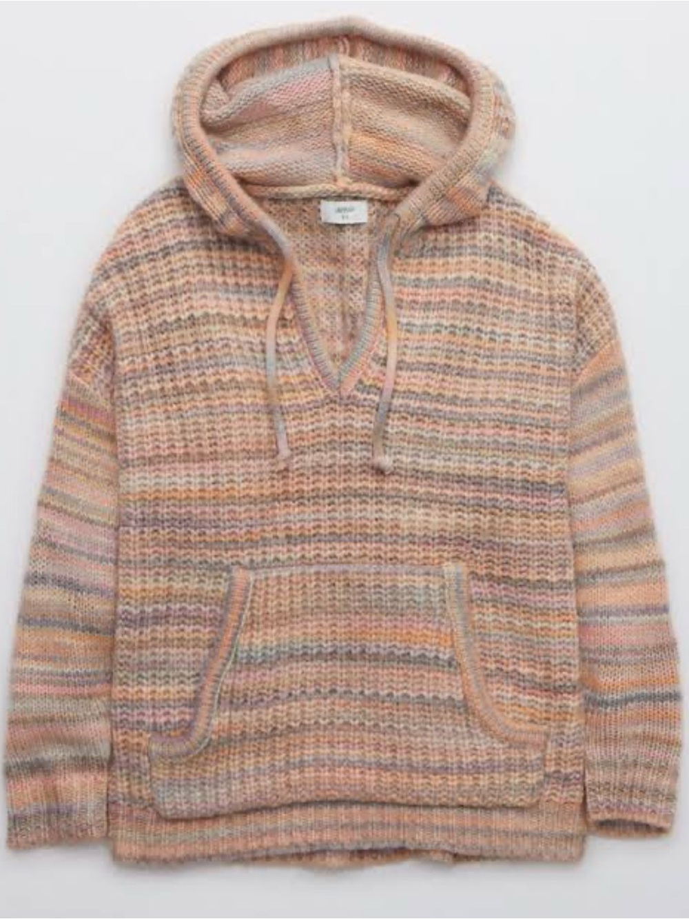 Aerie Pastel Multicolor Knit Hoodie in Pink, Yellow, Blue - Size Large